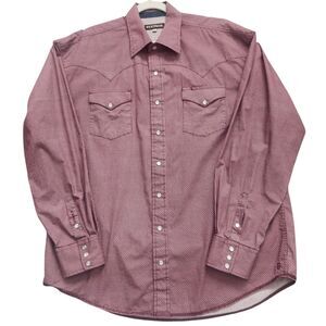 Stetson XL Western Shirt Burgundy Geo Print Logo Pearl Snap Cowboy Rodeo Rancher